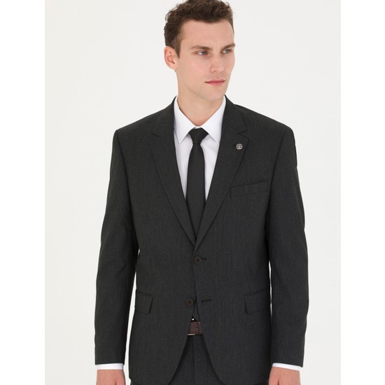 Erkek Antrasit Çizgi Detaylı Spor Takım Elbise